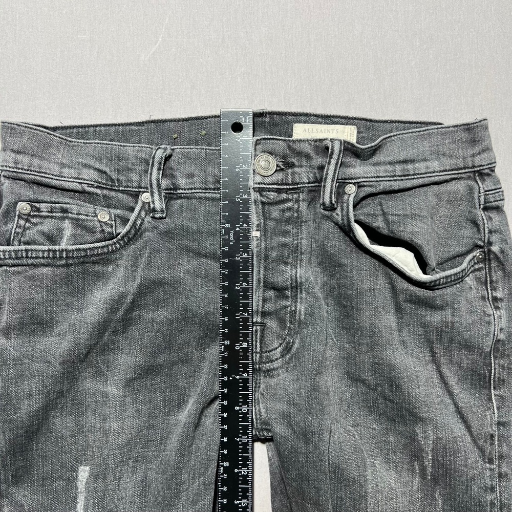 AllSaints Mens Chacoal Gray Denim Distressed Mid Rise Denim Skinny Jeans Size 32 - Picture 12 of 15